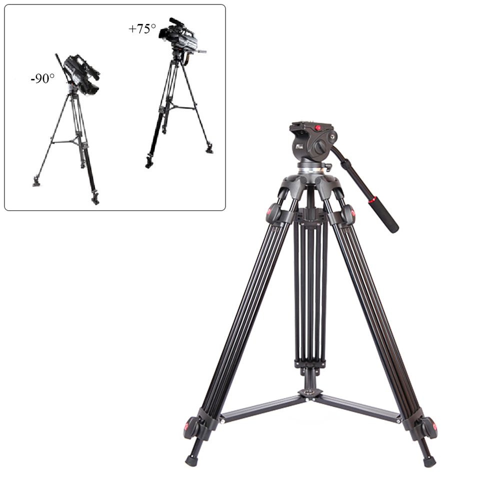 JY0508A 1.5m Foldable Telescoping Tripod Aluminum Alloy DSLR Camera Stand Camcorder Video Tripod with Fluid Drag Head Padded Bag