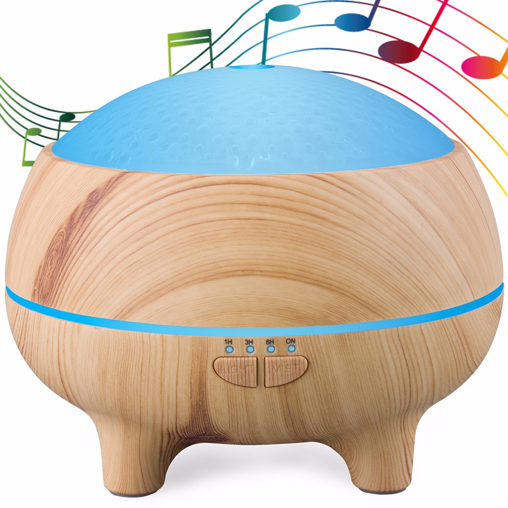 Bluetooth Speaker Aroma Diffuser with Wooden Grain Air Cleaner, LED colors 300ml Ultrasonic air essential oil humidifier