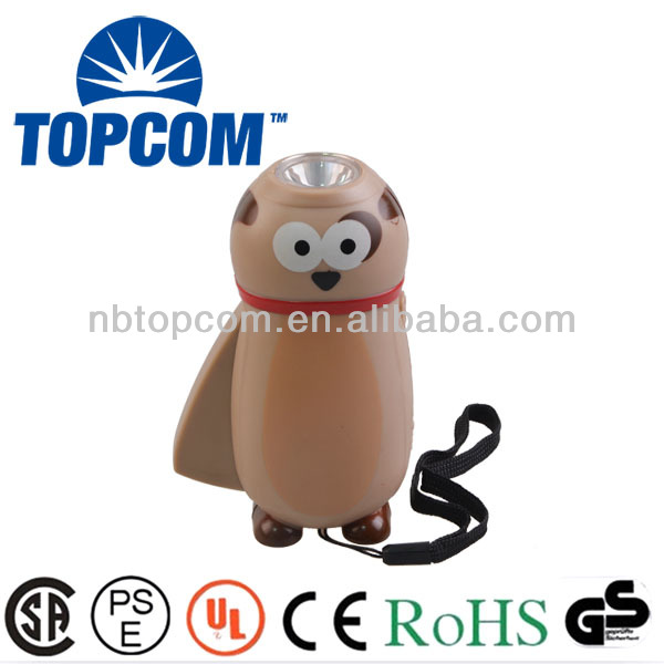 Plastic animal lovely durable 1 led mini hand crank flashlight