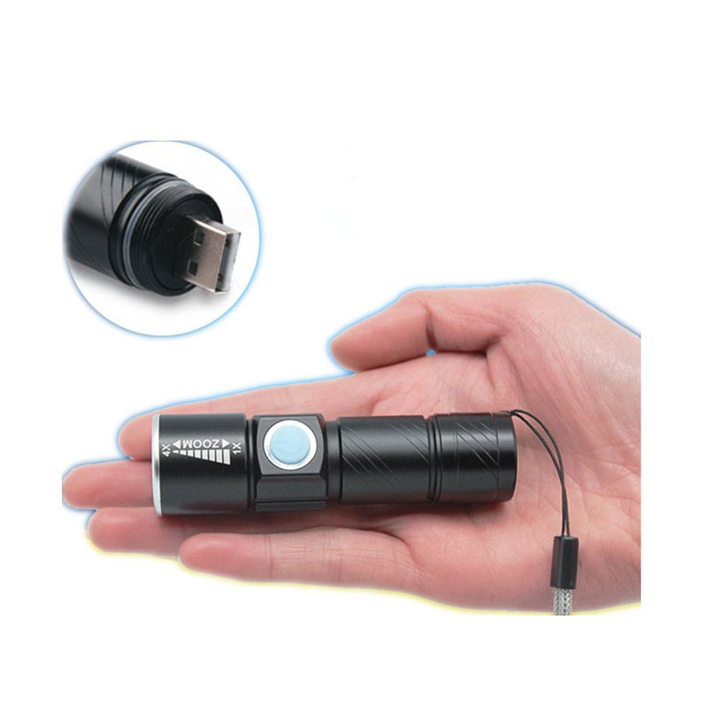 Hand Rechargeable Led Zoom USB Flashlight Pocket Torch 3W LED Mini Flashlight with Strobe