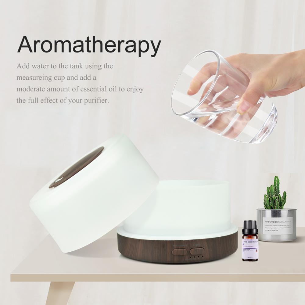 500ml Aromatherapy Essential Oil Diffuser Wood Grain Cool Mist Humidmifier with Timer Adjustable Mist 7 Color Changing Light