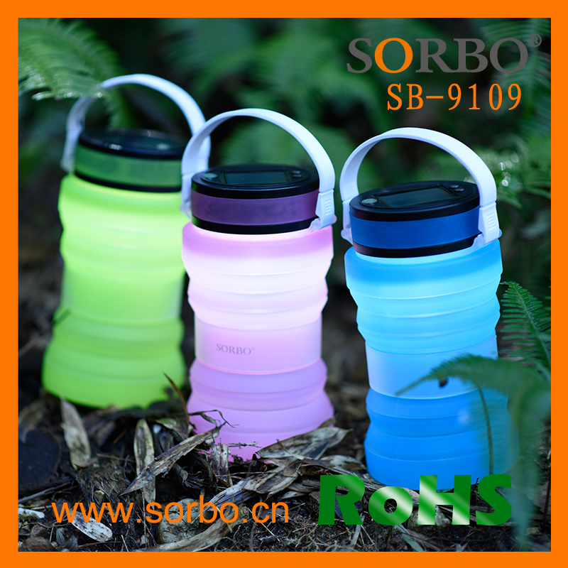 2019 SORBO Promotional Gift Item Idea Waterproof Water Bottle Collapsable With Solar Panel Lamp Lantern