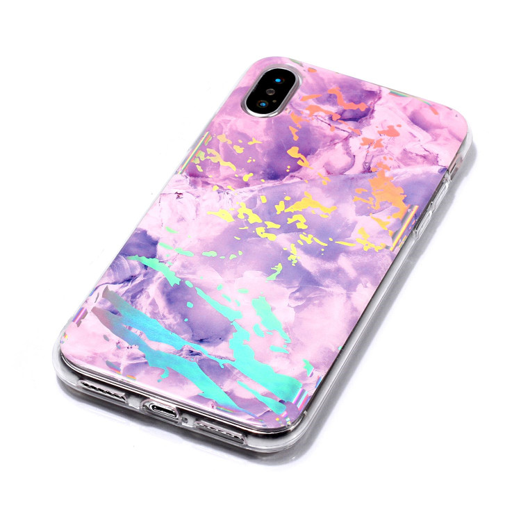 Soft TPU Purple Chrome Granite Phone Case for iPhone XS XR , for iPhone XS Max Marble Case