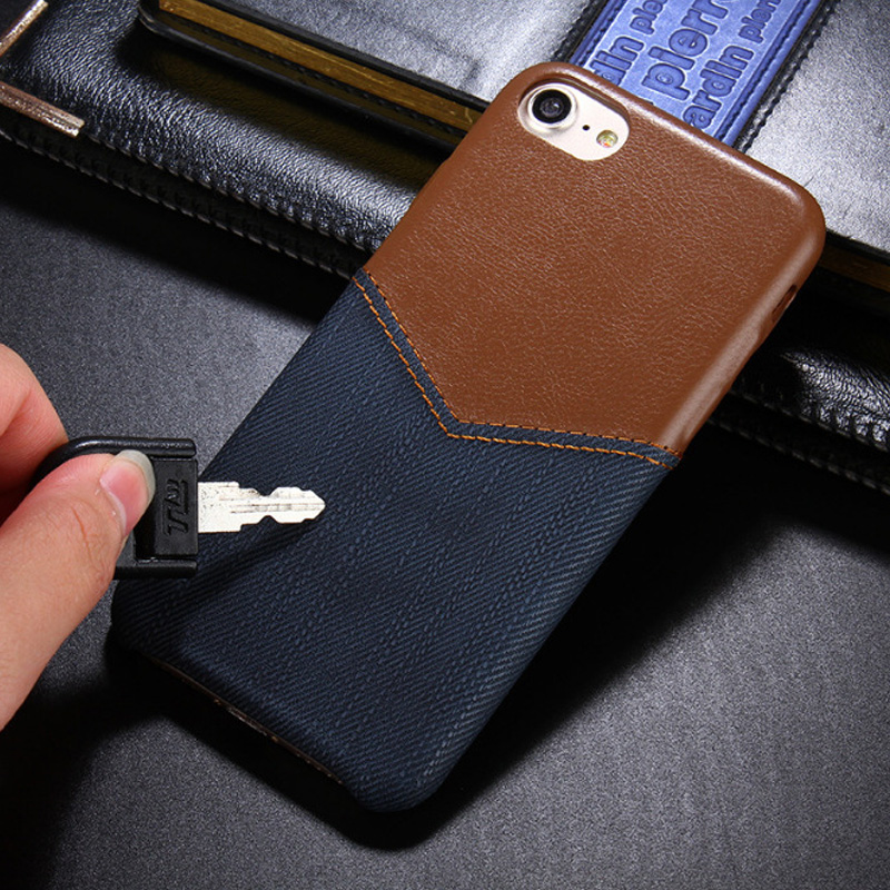 Cell phone case For iPhone 7 / 8 Colorblock Fashion cowboy leather case