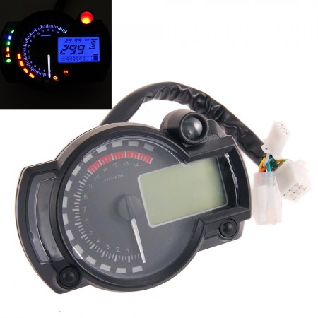 Motorcycle Scooter 14000RPM LCD LED Digital Odometer Speedometer Tachometer Tacho Gauge