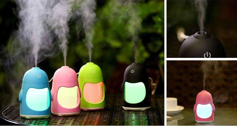 Hot sale mute creative USB penguin humidifier aroma diffuser for home office with led night light