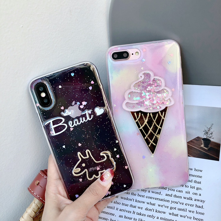 Epoxy Resin Ice Cream Cone Soft TPU Phone Case for iPhone X , for iPhone 8 Case Cute Dog