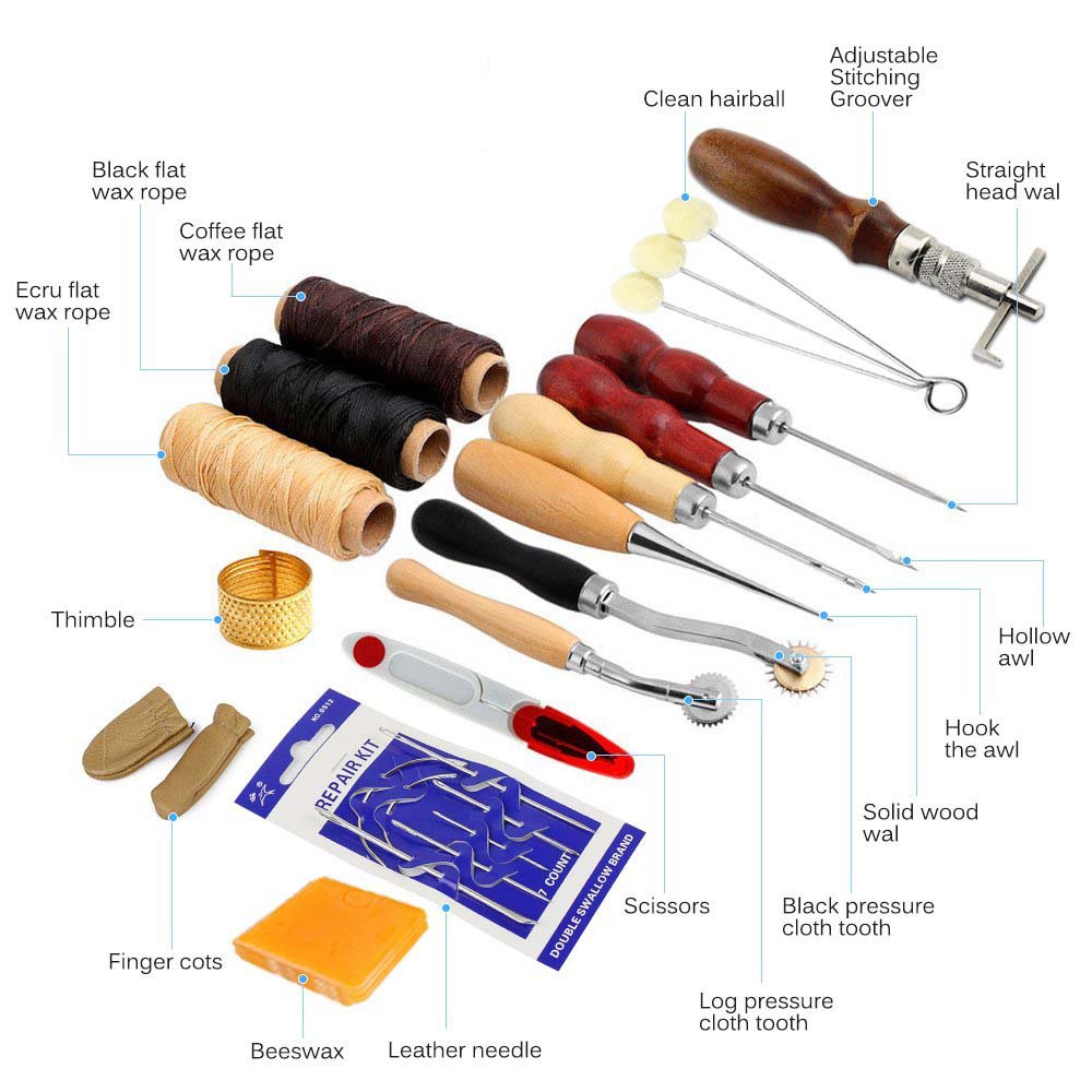 Hot Selling High Quality 17 Pieces Leather Tools Crafts DIY Hand Stitching Kit Leather Tool