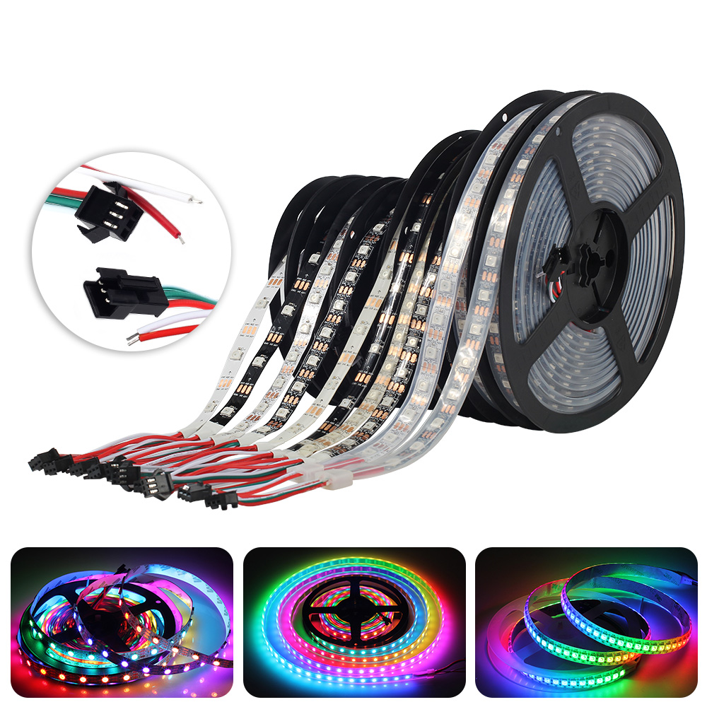 ws2812 1m/5m 30/60/144leds/m WS2812b  led strip IP20/IP65/IP67 Waterproof Black PCB/White PCB DC5V