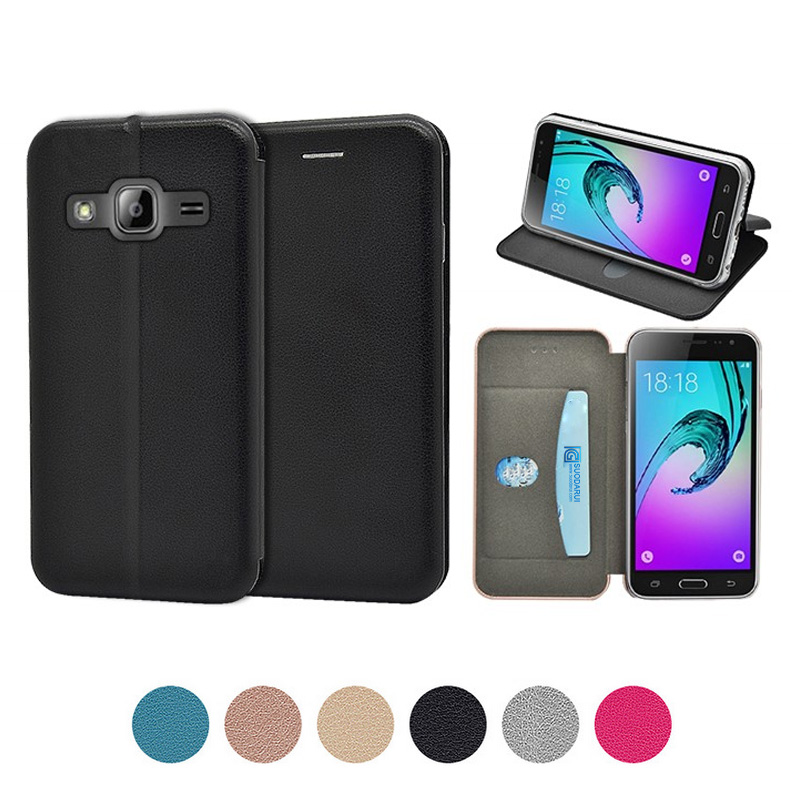 Luxury Leather Flip Folio Shell Case cover for Samsung Galaxy J3 2016/ 2017 Pouch