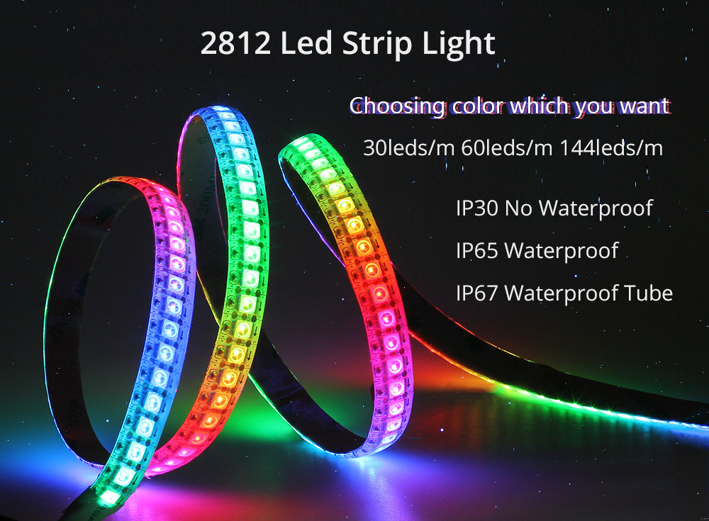 WS2812B LED Strip DC 5V Black White PCB Smart Addressable Pixel WS2812 IC  144 LEDs RGB 50CM 1M 2M 17Key Bar