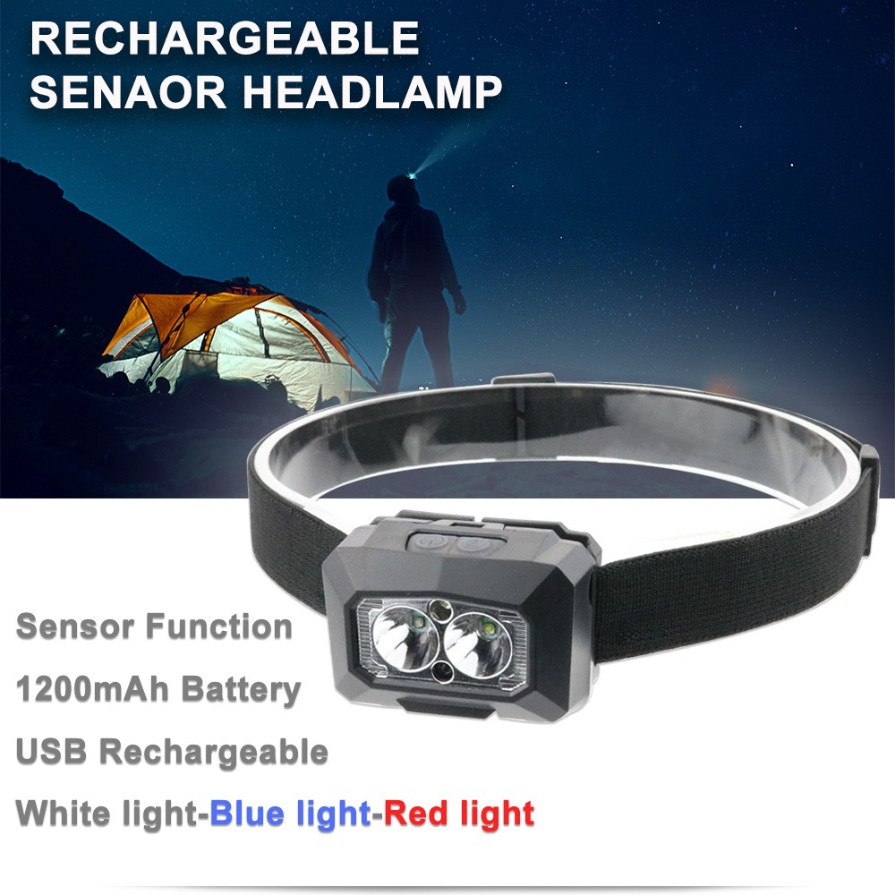 3W 120 lumen USB rechargeable waterproof sensor LED headlamp for hiking