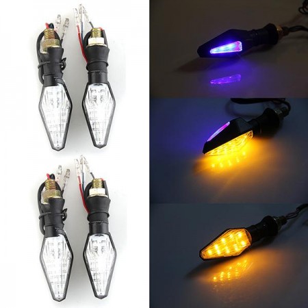 4 12 LED 3528 SMD Motorcycle Double Color Turn Signals Indicators Flasher