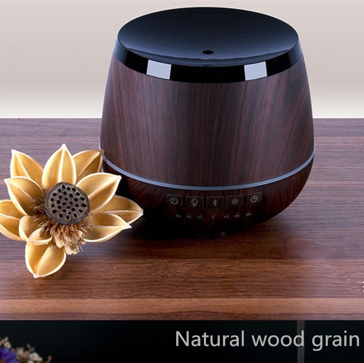 Natural Wood Grain Wireless Bluetooth Smart Ultrasonic Aroma Diffuser  with Auto Shut-off & 7 Color Change