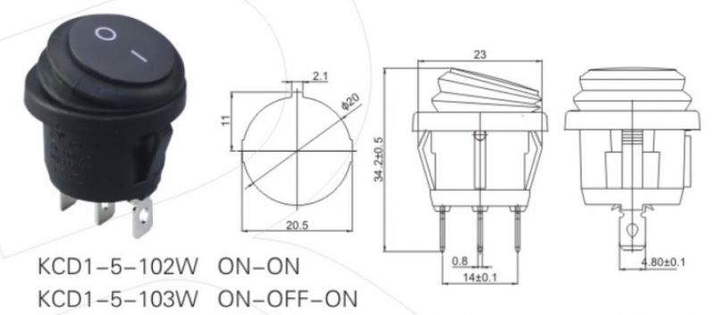 KCD Waterproof Switch t85/55, Round Rocker Switch^