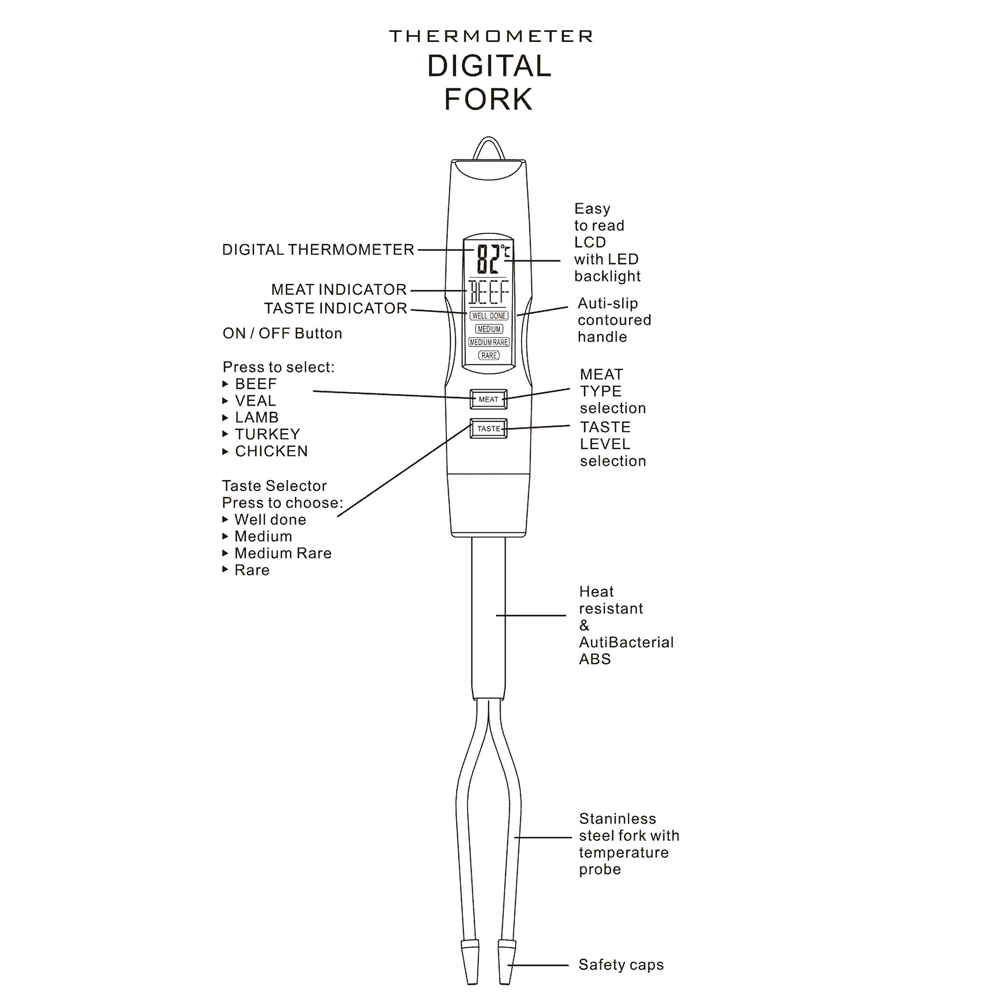 Digital Food Thermometer, fork Style Kitchen BBQ Dining Tools Temperature Household Thermometers Cooking Termometro