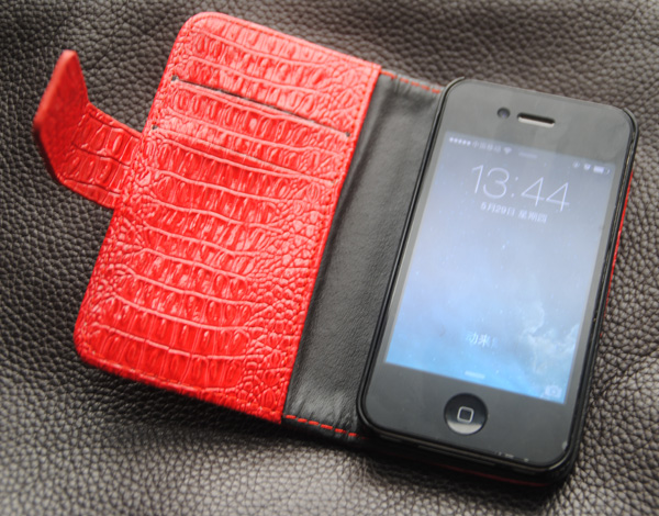 Red Crocodile Pattern leather cover case for iphone 4 case for iphone 4s