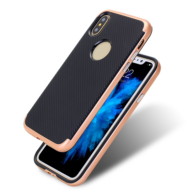 2 IN 1 Carbon Fiber TPU+PC Back Cover Case For IPhone X
