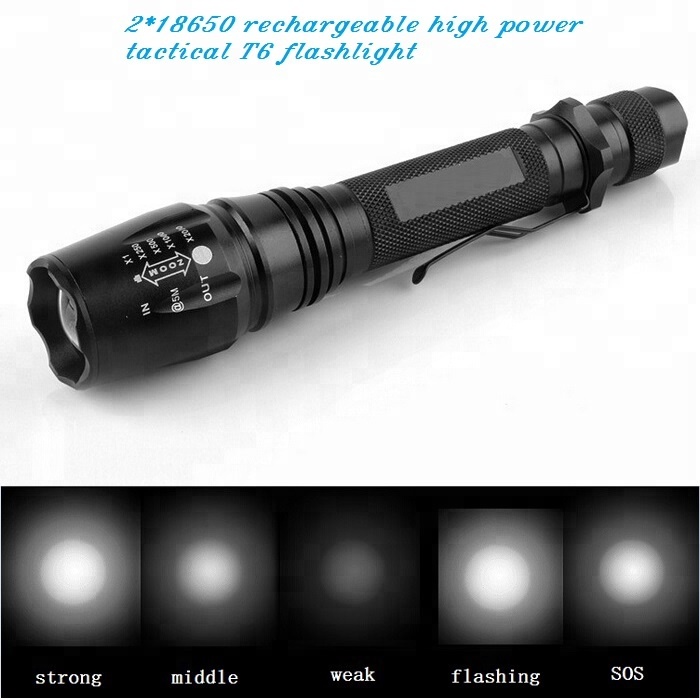 High Power Smart 2*18650 Rechargeable T6 1000lumens Aluminum 10W Led Flashlight