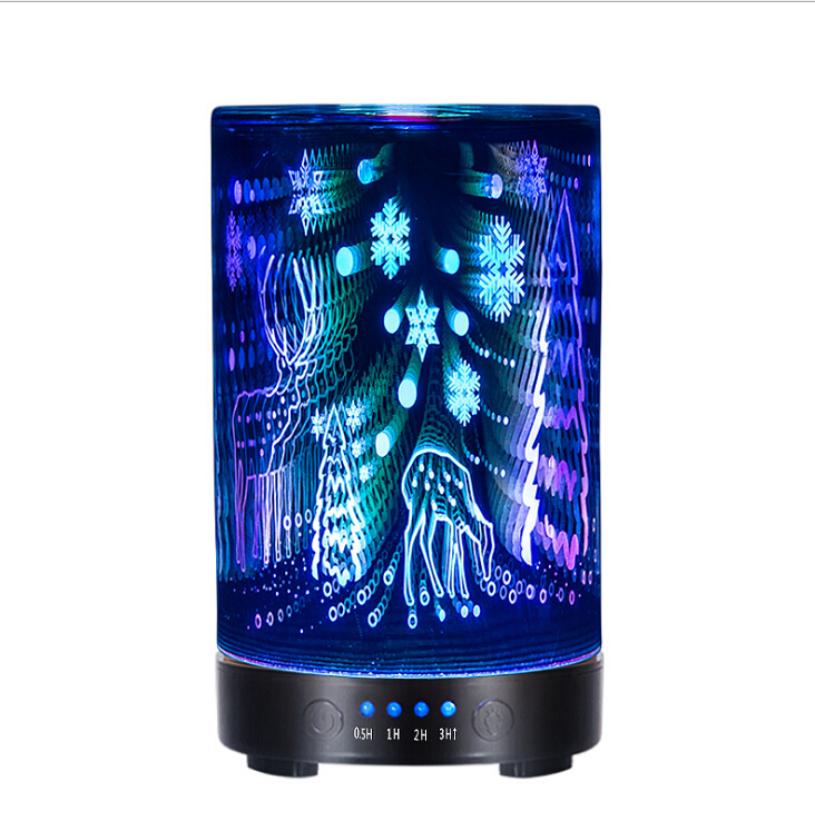 Hidly Deer Pattern Glass 100ml Ultrasonic Cool Mist Aroma Diffuser with Amazing 3D Visual Effect for Relaxation and Sleep