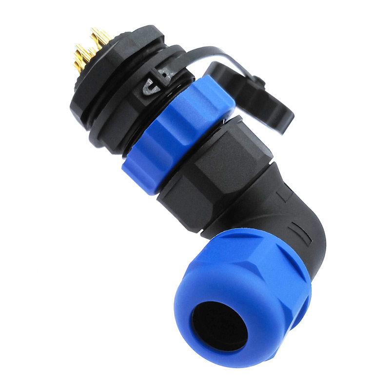 SP20 90 degree elbow waterproof connector 1pin 2pin 3/4/5/6/7/9/10/12/14Pin IP68 Industrial power angle connectors