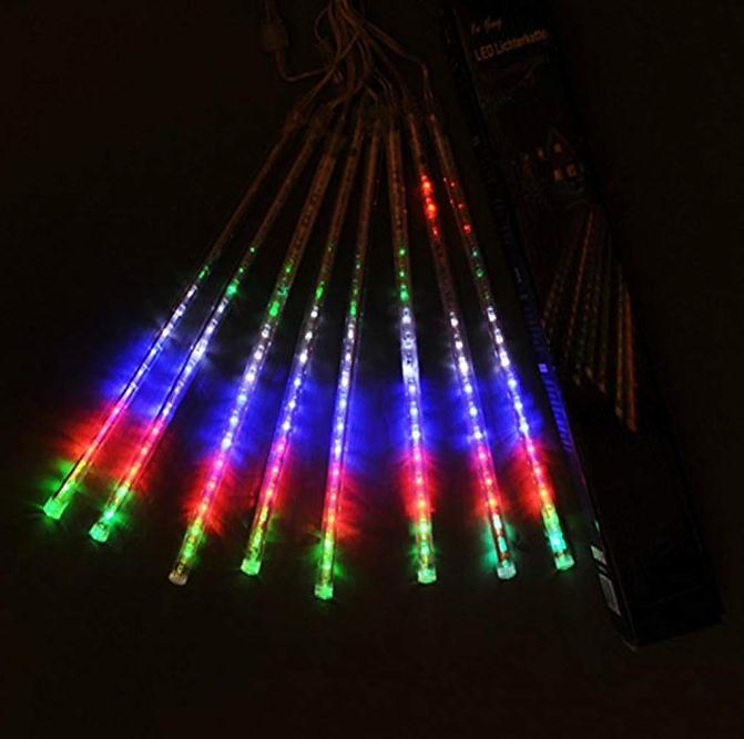 Goldmore 3*AA 18.5CM 10 LED tubes rain christmas lights,Waterproof Meteor Shower Light,icicle string lights for Decoration