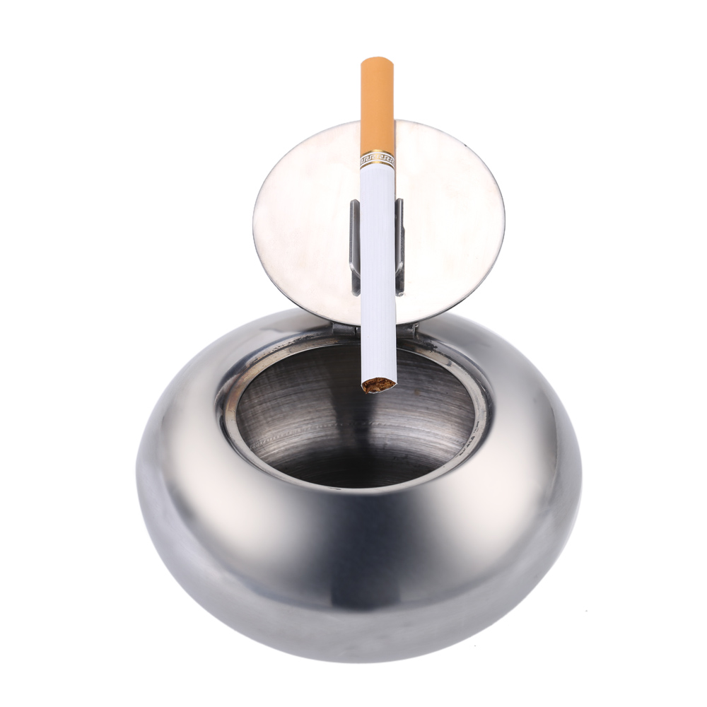 Stainless Steel Drum Shape Ashtray Windproof Cigarette Cigar Ash Holder with Lid