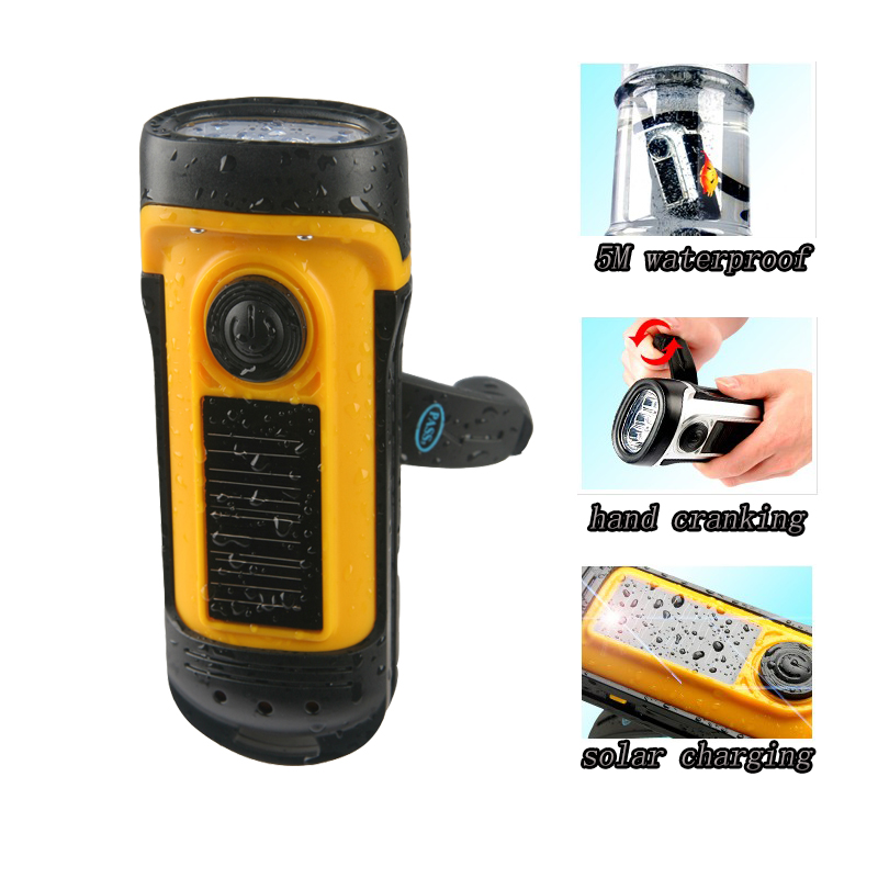 Rechargeable 3 LED Hand Held Crank Solar Flashlight /Energy Torch