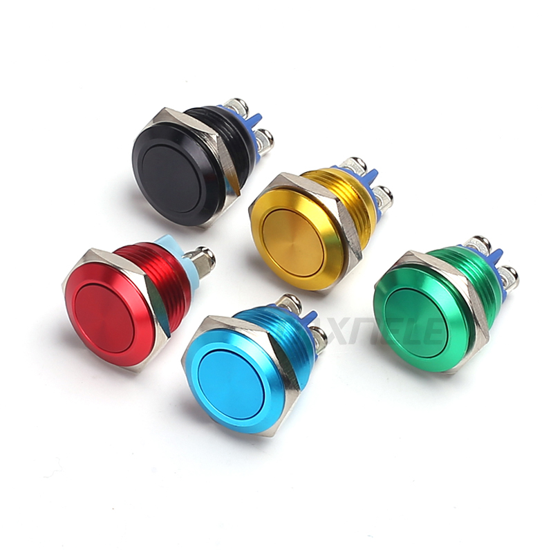 16mm Metal Self Reset Push Button Switch high ball flat head 5 Color Waterproof Screw Contacts Car Auto Engine switch