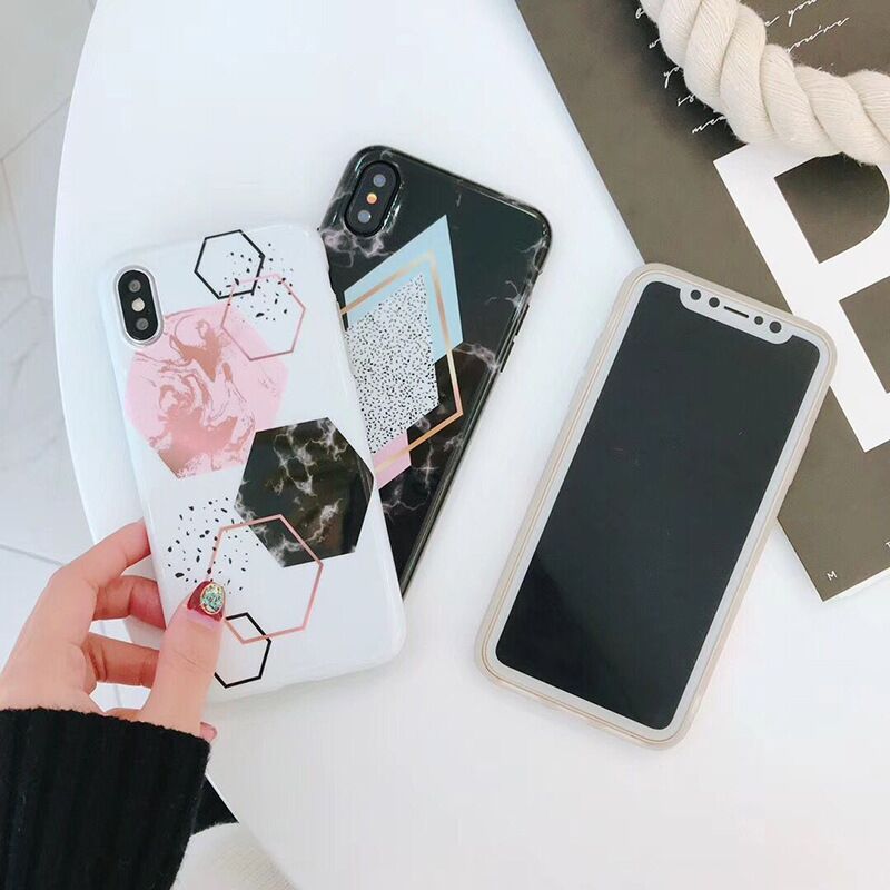 Hexagon Marble Case for iPhone X 8 7 6 Plus , for iPhone 7 Plus Geometric Marble Case