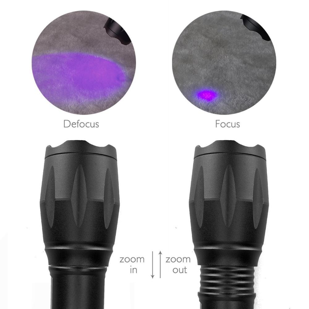 Zoomable Powerful LED Purple Light 365nm UV Flashlight Custom UV Torch Flashlight for Pet Urine Detecting