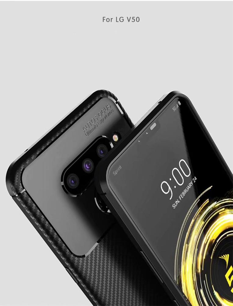 New Premium Shock Protection Carbon Fiber Skin TPU Silicone Case For LG V50 ThinQ