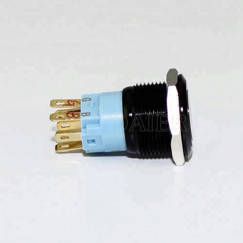 19MM Flat Button Ring Illuminate Latching Waterproof IP67 Metal Maintained Push Button