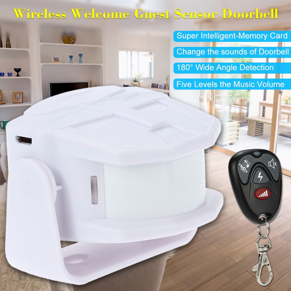 Wireless Infrared Sensor Alarm MP3 Welcome Guest Doorbell Automatic Body Sensing Alarm Motion Detector 30m Remote Control