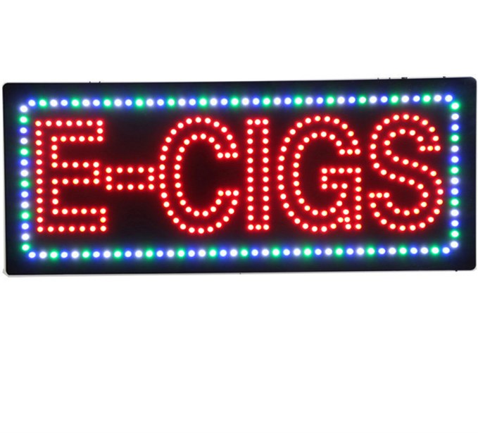 13X32 Large LED Window Open Sign - E-CIGS - Extra Bright, Can be seen Through Tinted Windows, On/Off/Flashing Mode