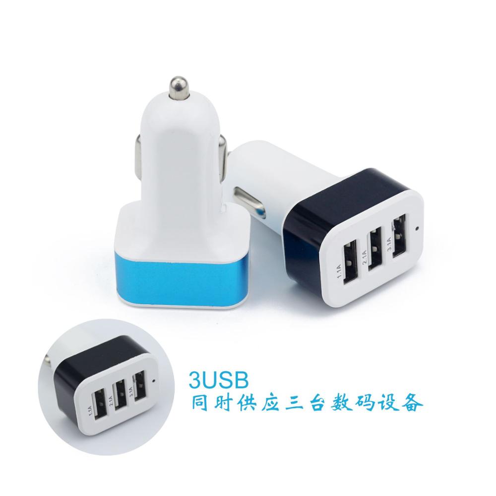 Factory direct 3USB car charger, three USB aluminum alloy car charging head, mobile phone universal charger