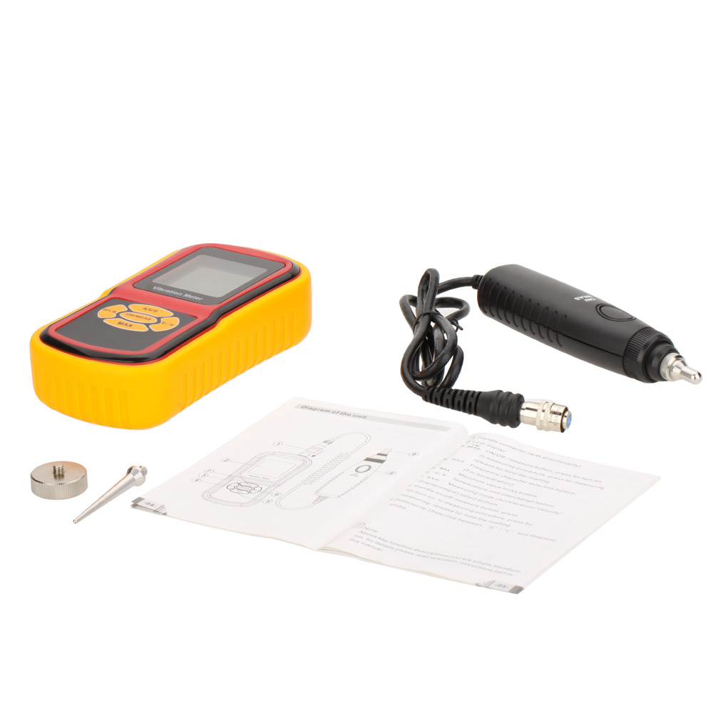 GM63B Portable Ultrasonic Digital Vibrometer Vibration Analyzer Meter Temperature Meter with LCD Backlight & Max. Hold