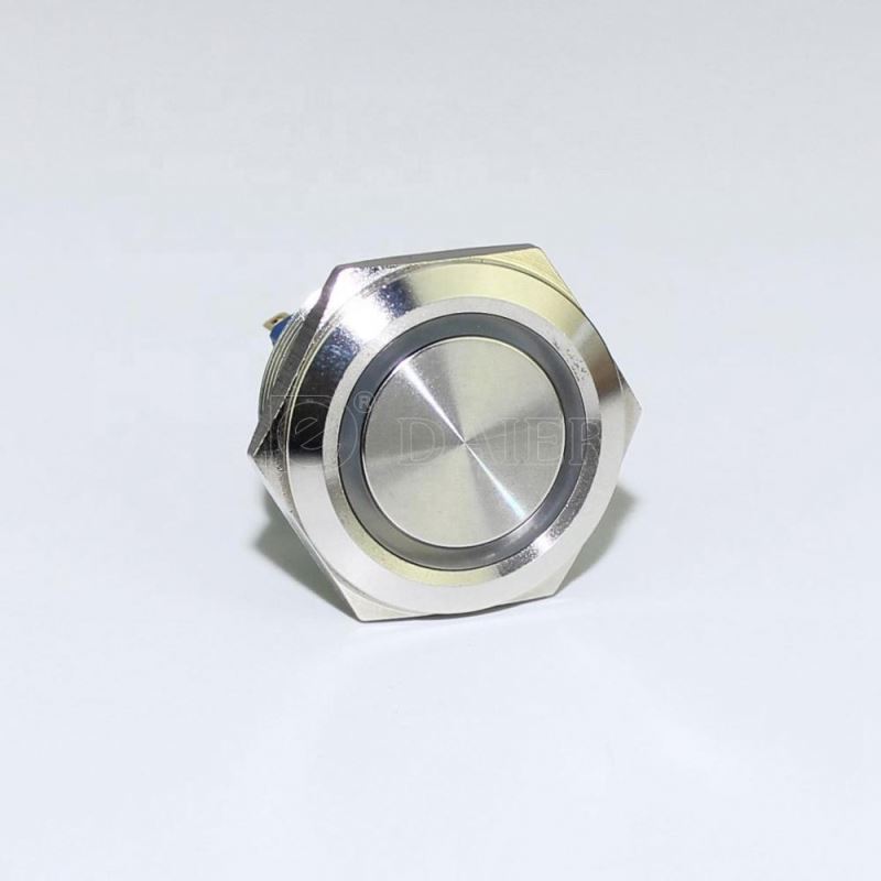 Flat Button Ring Illuminated Momentary Waterproof Metal 30MM Pushbutton