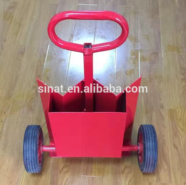 Handle height adjusted fire extinguisher trolley