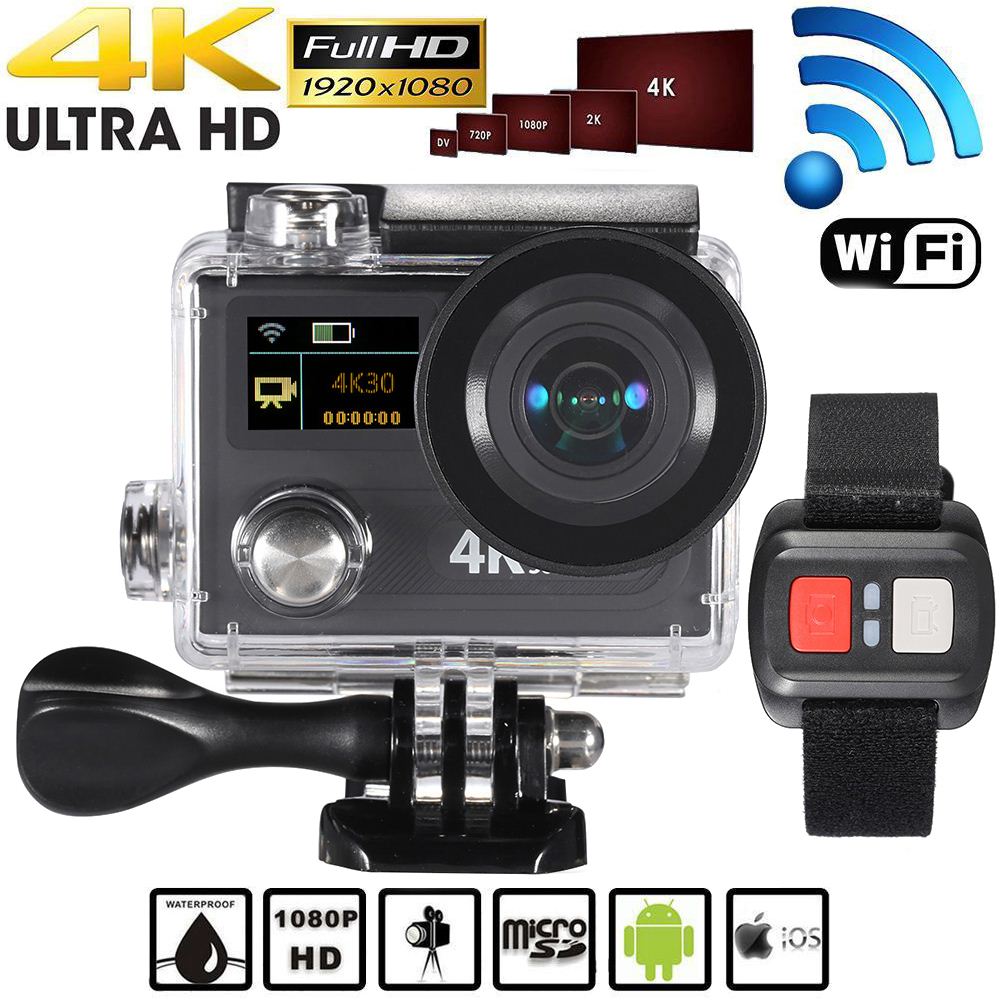 4K Wifi Action Camera Remote Control 2 Dual Screen LCD Ultra HD 360 VR Play Sports DV Video Camcorder 1080P 12MP 170 Wide-angle