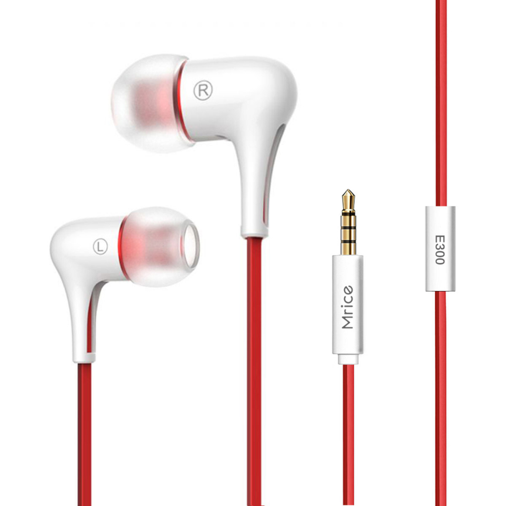 Mrice E300 Universal Lightweight Stereo In-ear Earphone with Red Triangle Tangle- Free Cable for iPhone iPad Android Smartphones