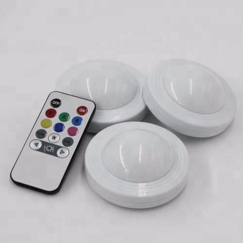 Wireless LED closet light,6 RGB Battery Powered Dimmable led puck lights with remote control,60lm Kitchen Under Cabinet Lighting