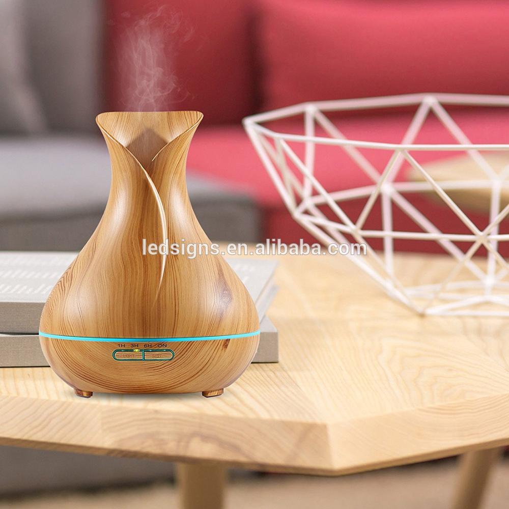 Hotel Motel 400ml Wood Grain Ultrasonic Cool Mist Humidifier Flower Bottle Vase Aroma Diffuser