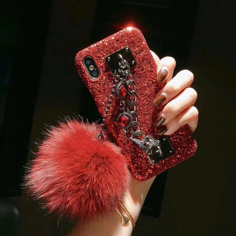 Furry Ball Bling Phone Case with Chain for iPhone Xr , for iPhone Xs Max Case Glitter Fancy