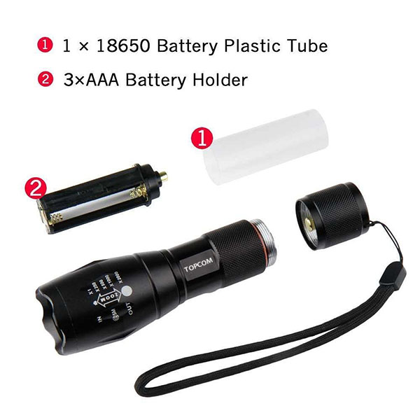 XM-L T6 LED Flashlight 1600LM Torch Adjustable Focus Zoom Light Lamp (Black)