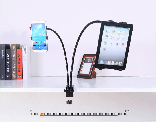 New Long two Arm Lazy Phone Double Clips Flexible Holder Bracket Stander