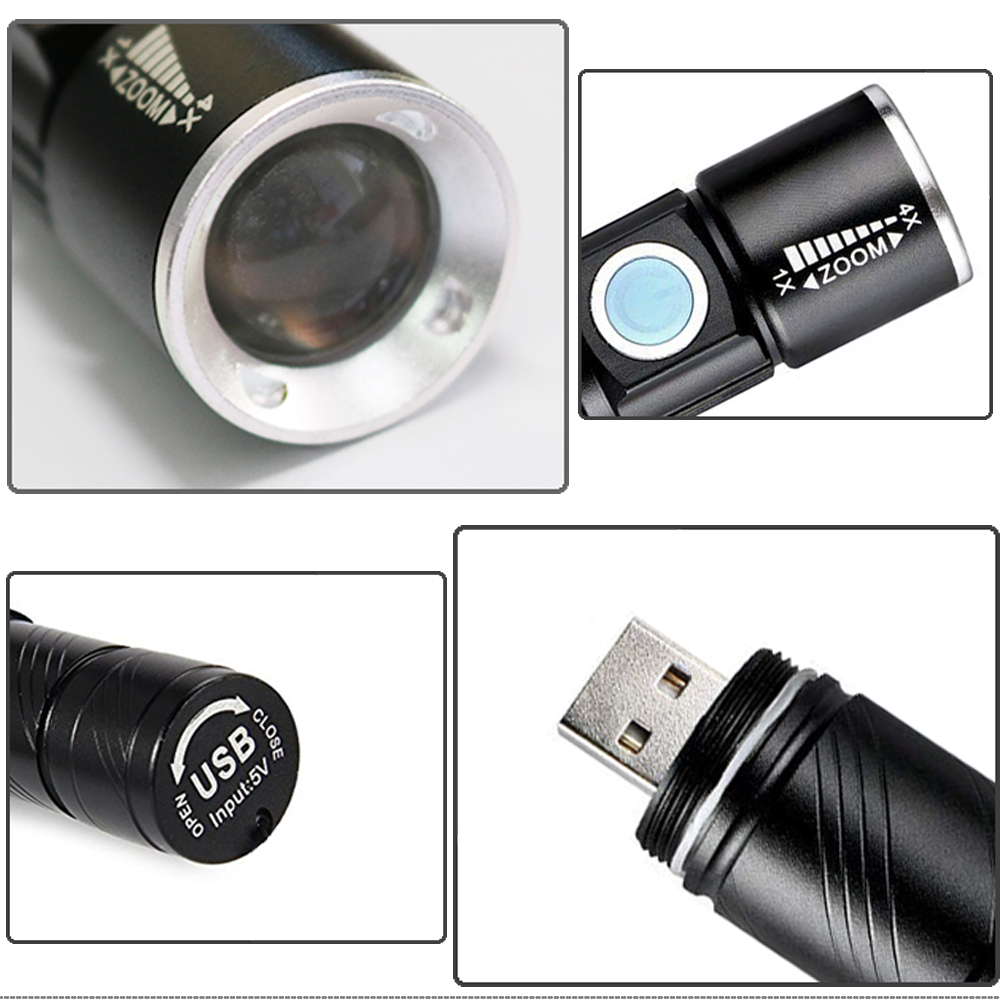 Ultra bright USB rechargeable waterproof mini LED torch flashlight for emergency