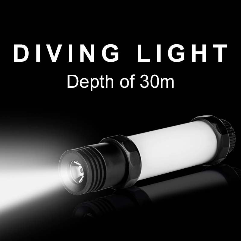 Multi-function rechargeable magnet power bank lights cordless camping light flashlights 30M led diving torch