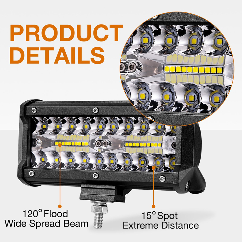7 Inch 120W Combo  LED Light Bar Work Light for Driving Offroad Boat Car Tractor Truck 4x4 SUV ATV 12V 24V Off  RoadRoa