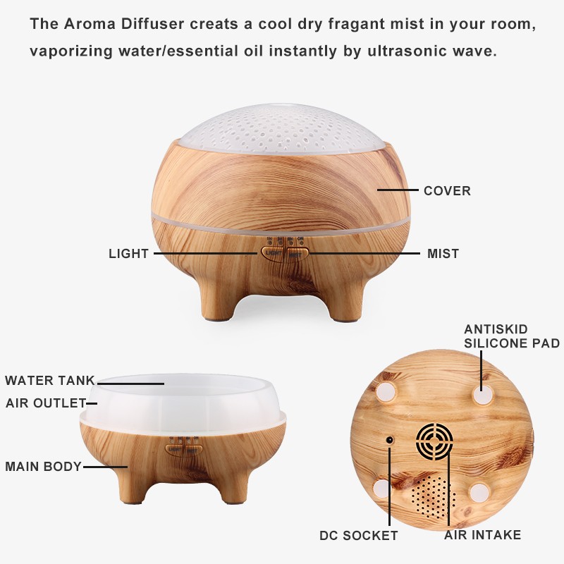 Unique Ultrasonic Bluetooth Speaker Aroma Diffuser,Natural Wooden Grain Air Humidifier 300ml for Baby &Home Product